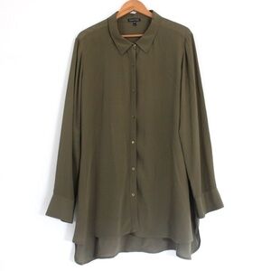 Eileen Fisher Silk Button Down Shirt in Olive